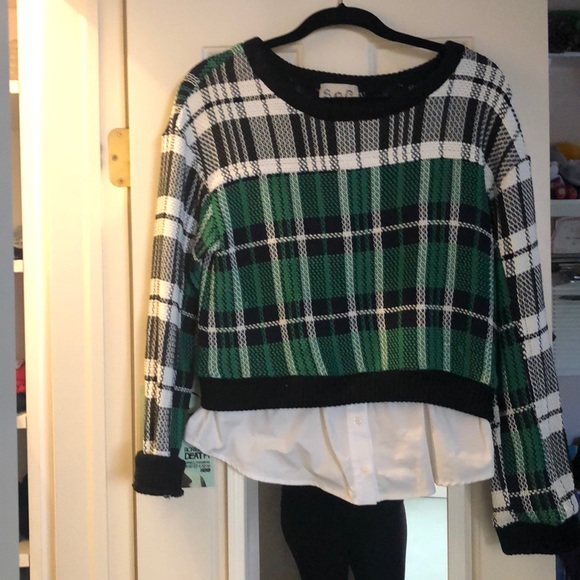SEA NY Crop sweater with attached Shirt Hem - Picture 1 of 6